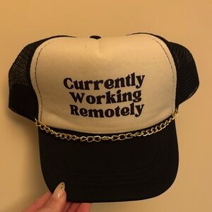 Black and White Trucker Hat with Gold Chain